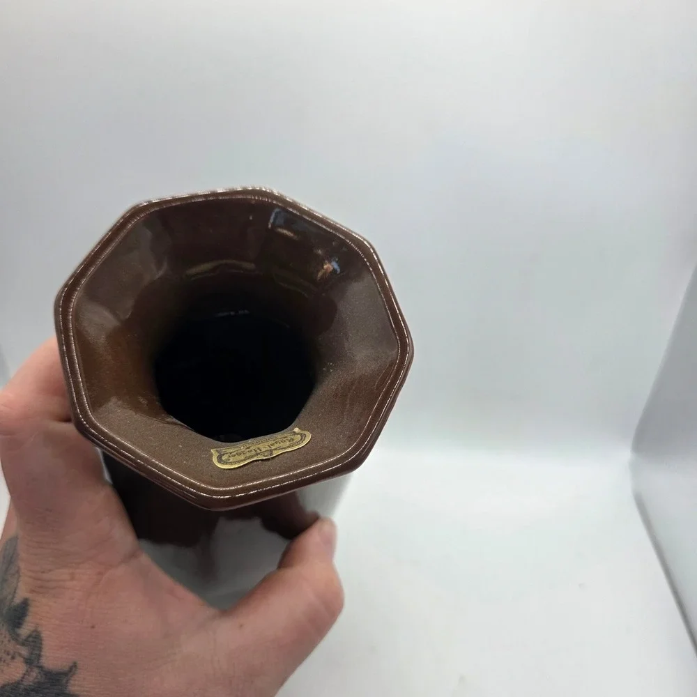 Vintage Royal Haeger Dundee Illinois Brown Glazed Art Pottery Vase Original Labe